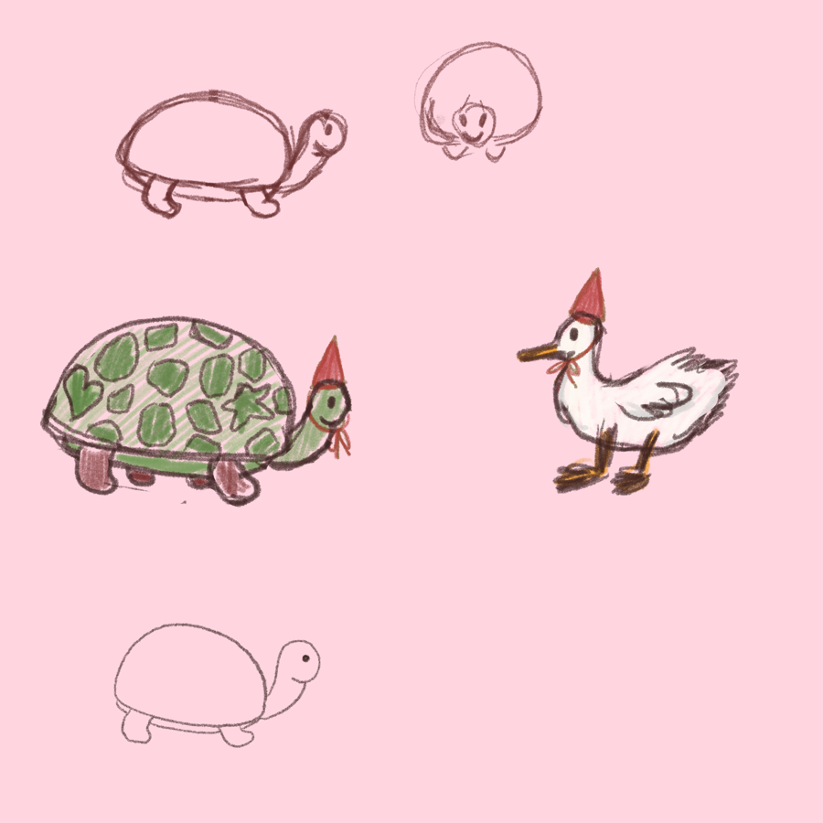 Illustration of a turtle and a duck
