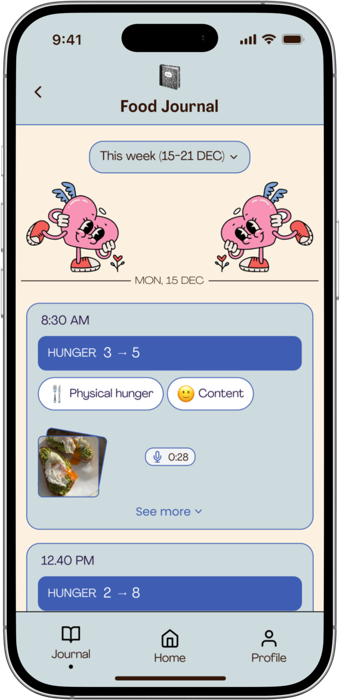 Food Journal screen 1