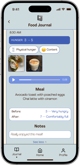 Food Journal screen 2